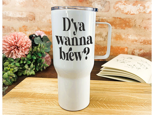 D'ya Wanna Brew Mancunian Quote - Personalised Travel Mug