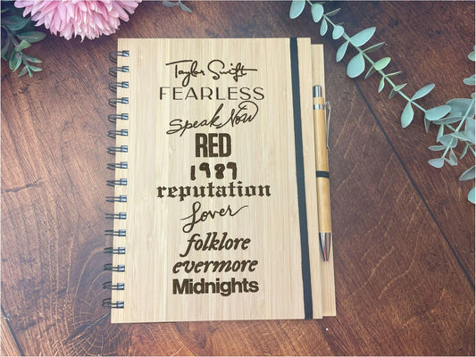 Taylor Swift Album Titles Music Eras Tour Bamboo Notebook Journal