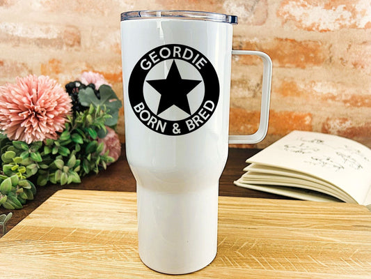 Geordie Born & Bred Star - Geordie Dialect - Personalised Travel Mug