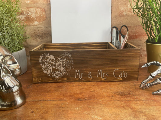 Desk or Hallway Tidy Personalised Skull Couple