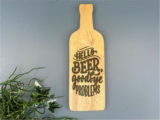 Wooden Engraved Wall Art ''Hello beer, goodbye problems''