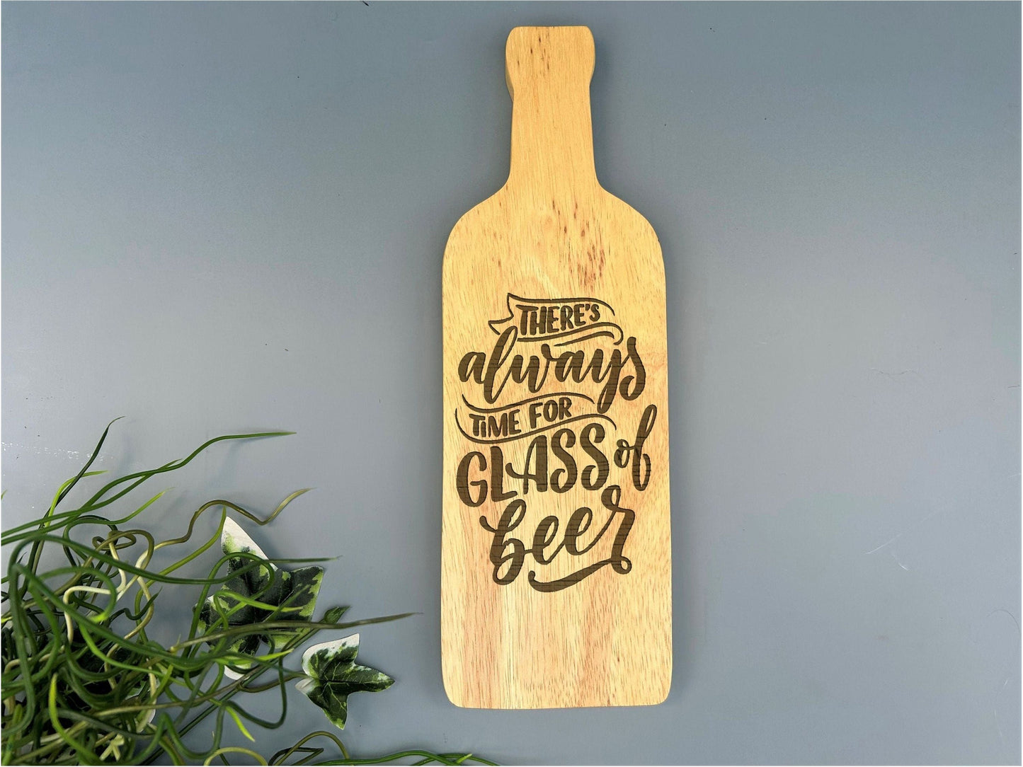 Wooden Engraved Wall Art ''There's always time for a glass of beer''