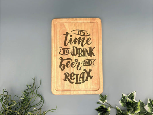 Wooden Engraved Wall Art ''It's time to drink beer and relax ''