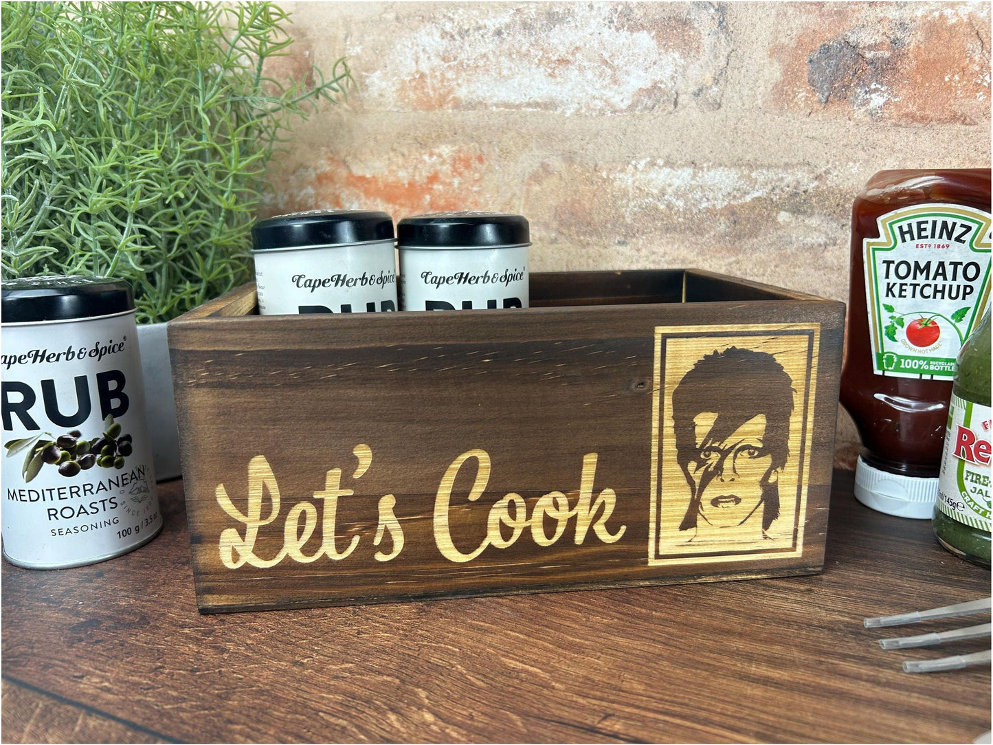 a wooden box with a sign that says let&#39;s cook