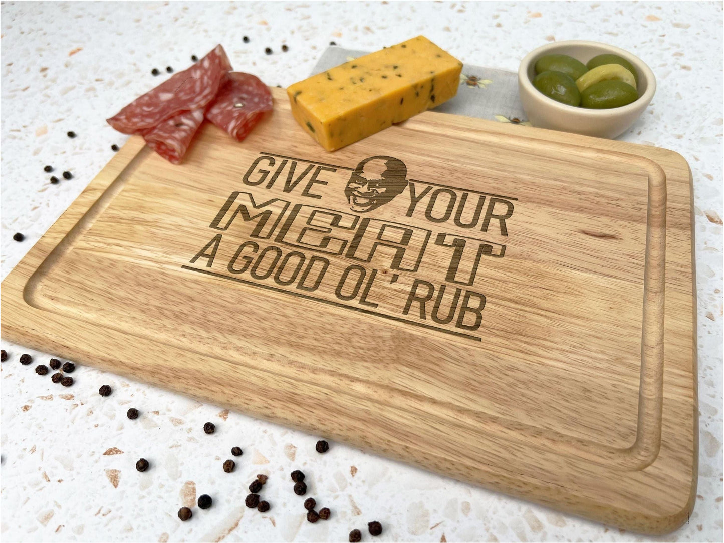 a cutting board with some food on it