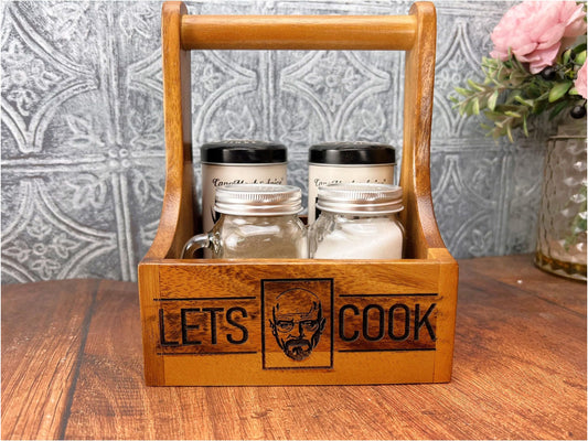 a wooden box with a beer and a grater