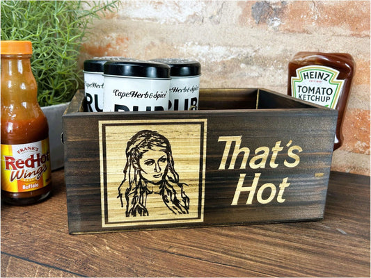 a wooden box with a picture of a woman on it